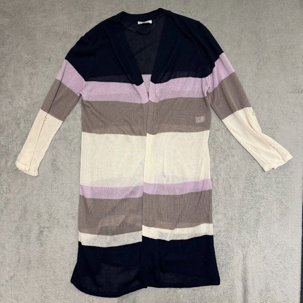 Cato Est 1946 Sweater Womens Small Multicolor Striped Cardigan Open Front - Picture 9 of 16